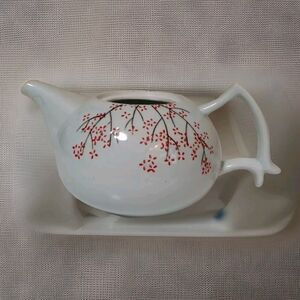 ZD-DZ Teapot Deluxe Pink-Plum- Flower Glaze Japanese Style With Handle White